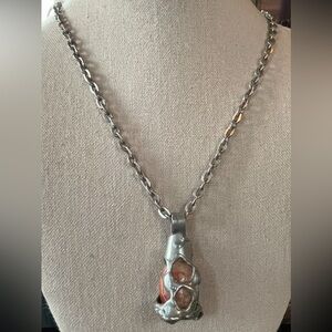 Danish Design SMYK brutalist necklace carnelian agate silver metal 25” chain